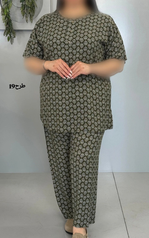 ست تیشرت شلوار زنانه سایز بزرگ راحتی نخ