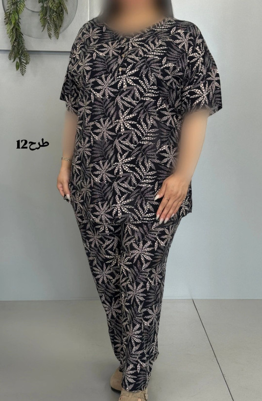 ست تیشرت شلوار زنانه سایز بزرگ راحتی نخ