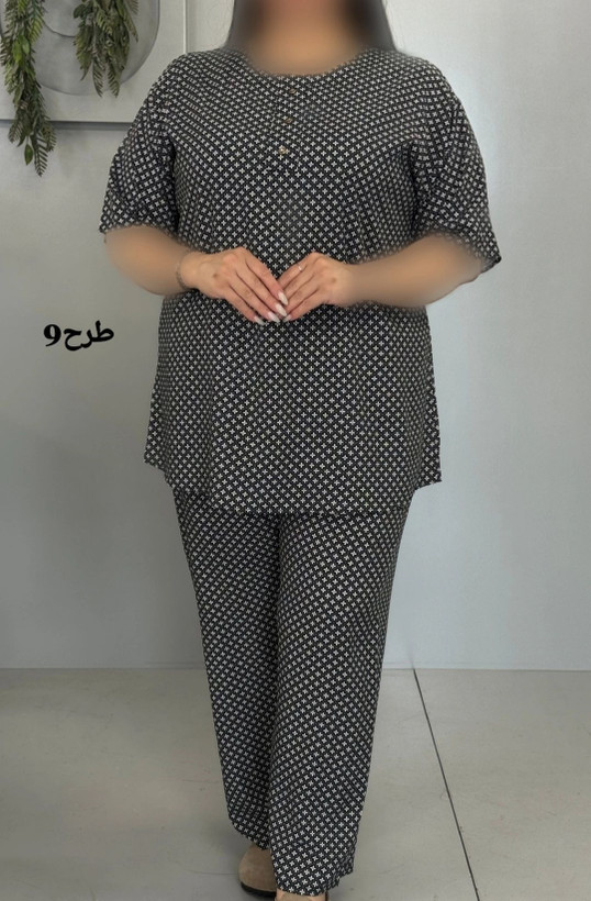 ست تیشرت شلوار زنانه سایز بزرگ راحتی نخ