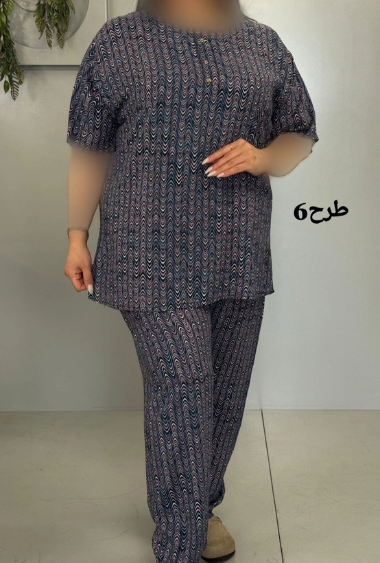 ست تیشرت شلوار زنانه سایز بزرگ راحتی نخ