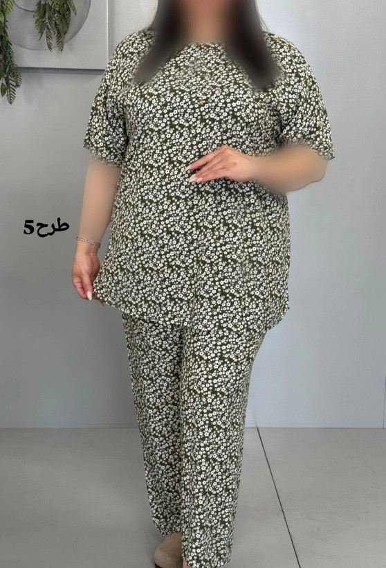 ست تیشرت شلوار زنانه سایز بزرگ راحتی نخ