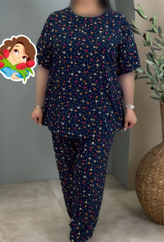 ست تیشرت شلوار زنانه سایز بزرگ راحتی نخ