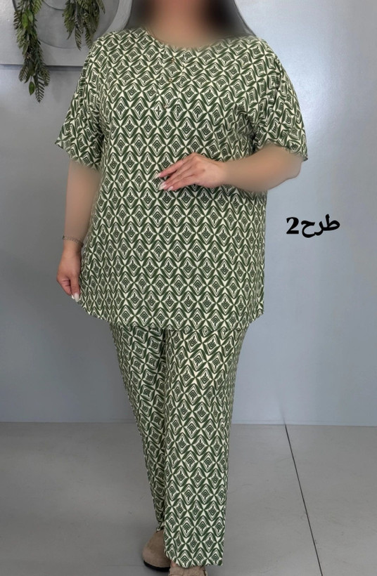 ست تیشرت شلوار زنانه سایز بزرگ راحتی نخ