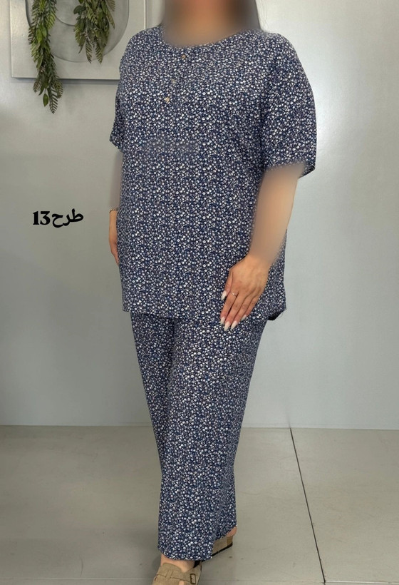 ست تیشرت شلوار زنانه سایز بزرگ راحتی نخ