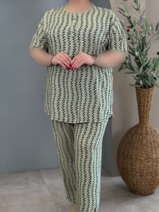ست تیشرت شلوار زنانه سایز بزرگ راحتی نخ