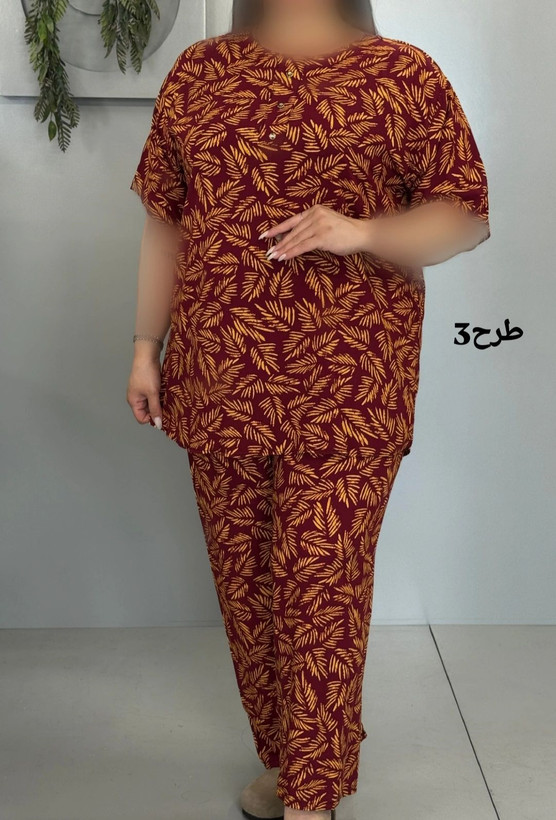 ست تیشرت شلوار زنانه سایز بزرگ راحتی نخ