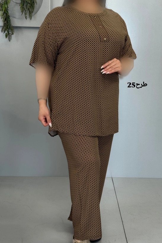ست تیشرت شلوار زنانه سایز بزرگ راحتی نخ