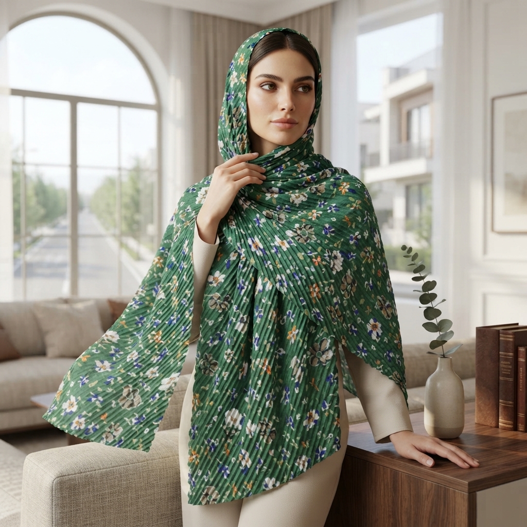 شال نخی پلیسه آبرنگی