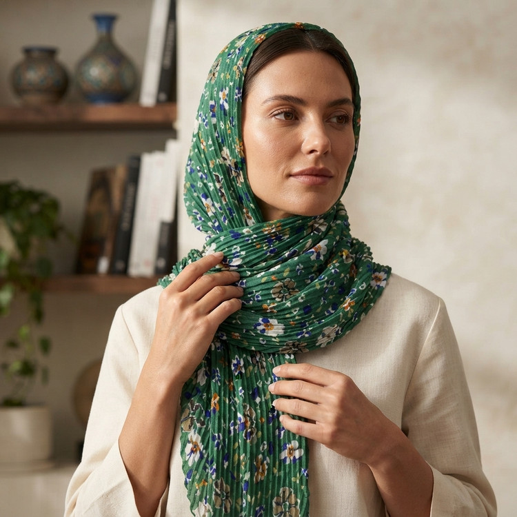 شال نخی پلیسه آبرنگی