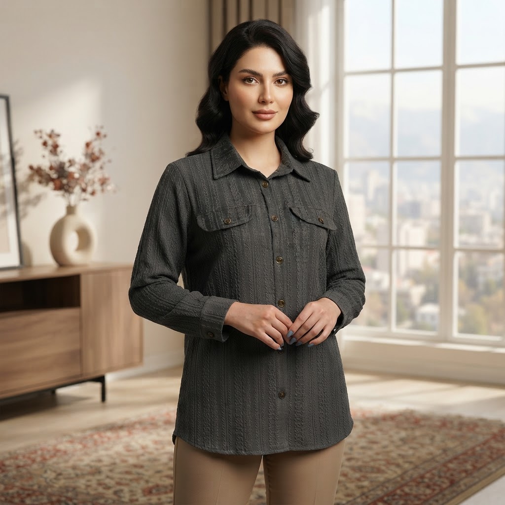 شومیز زنانه  نخی طرح بافتی دگمه دار