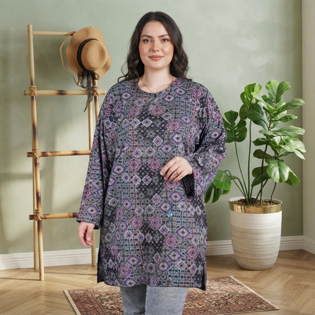 تونیک نخی طرح سنتی پارچه کجراه