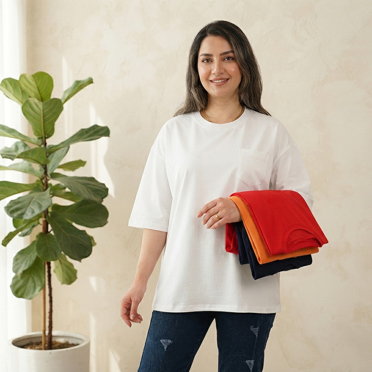 تیشرت سوپر پنبه باکسی بیسیک فری سایز