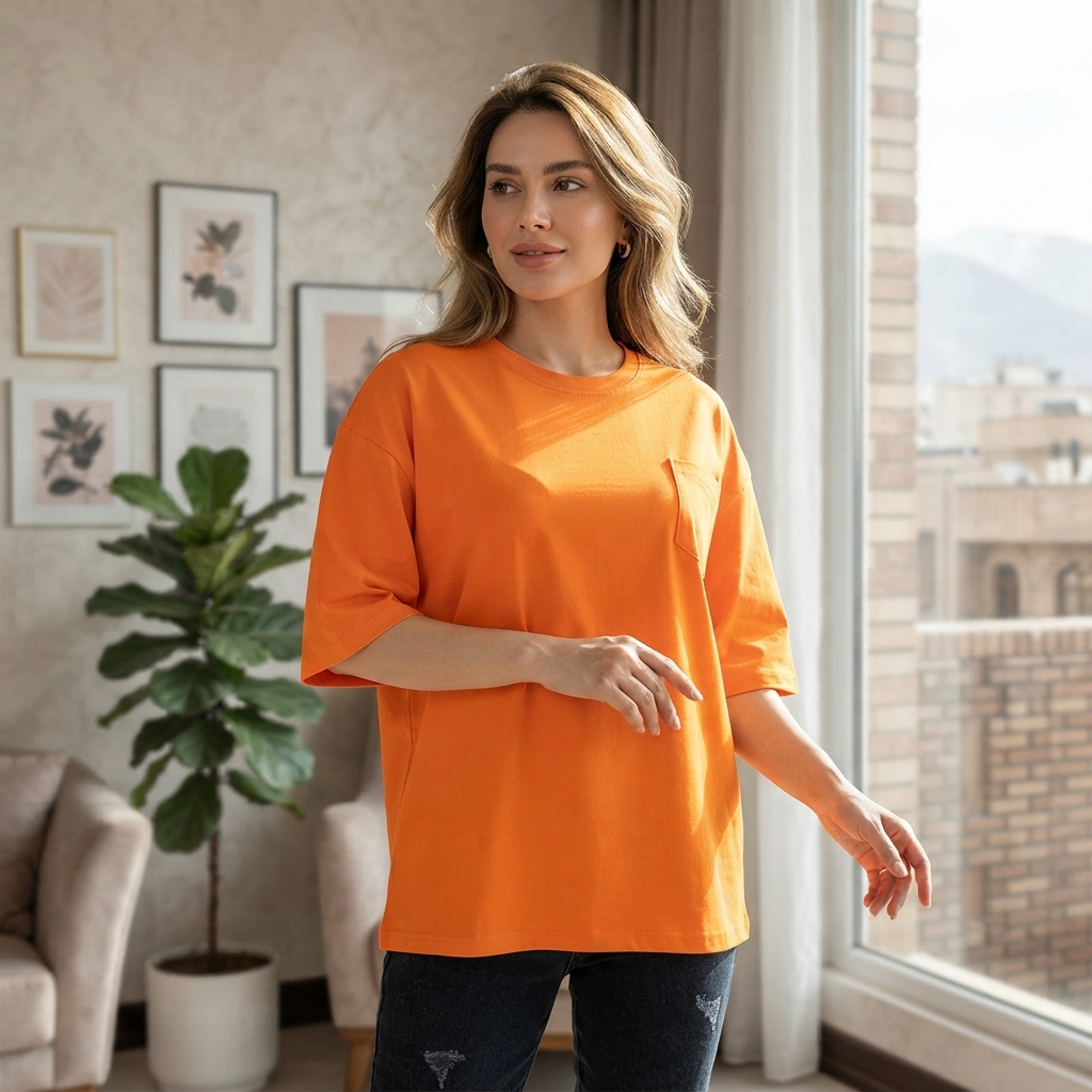 تیشرت سوپر پنبه باکسی بیسیک فری سایز