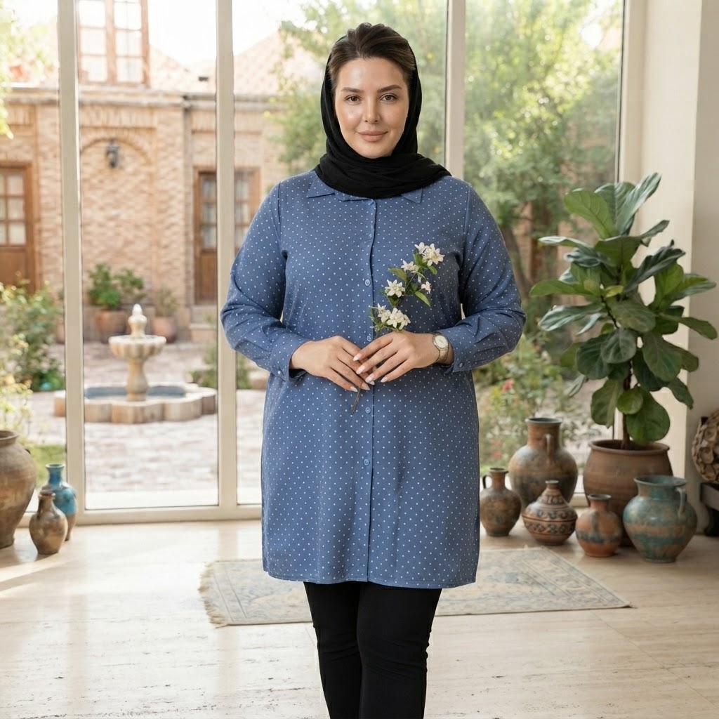 مانتو نخی تمام دگمه  جیب دار سایز بزرگ