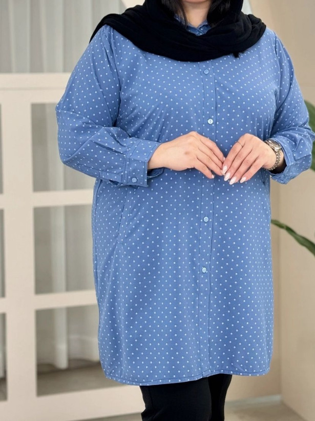 مانتو نخی تمام دگمه جیب دار سایز بزرگ