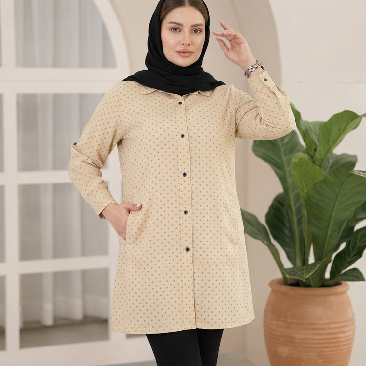 مانتو نخی تمام دگمه جیب دار سایز بزرگ
